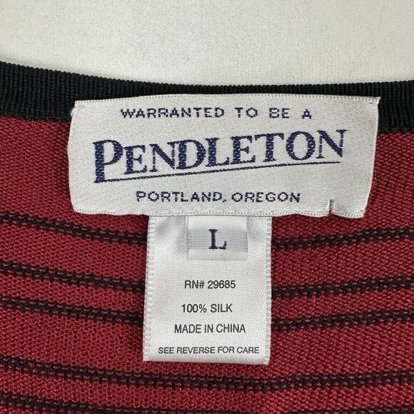 Pendleton Women’s Red Black Striped 100% Silk Cardigan Long Sleeve V-Neck Sz L - Picture 4 of 8